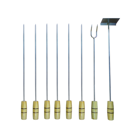 Espetos Para Churrasco 6 Un + Rastelo Para Brasa + Garfo 59 cm