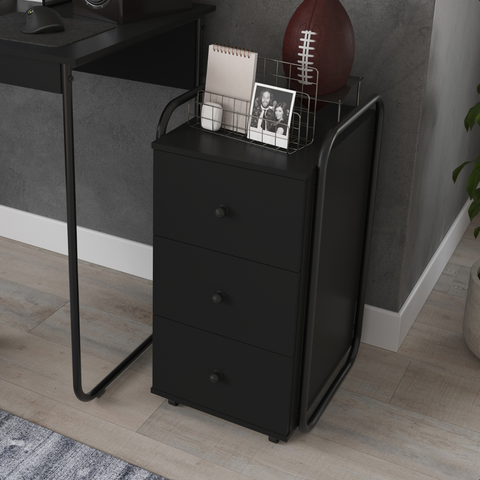 Gaveteiro para Escritório 3 Gavetas Estilo Industrial Criare Preto