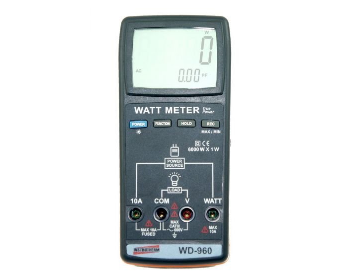 Wattímetro Digital Cat III 600v Medição Potencia Ativa True Rms Tensão Ac Data Hold