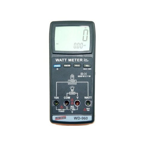 Wattímetro Digital Cat Iii 600V Medição Potencia Ativa True Rms Tensão Ac Data Hold