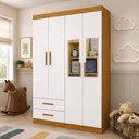 Ver imagem 1 de Guarda-Roupa Infantil com Espelho 4 Portas 2 Gavetas 118,5cm Multimóveis CR35559 Madeirado/Branco