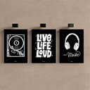 Ver imagem 2 de Kit 3 Quadro Decorativo Musica Moderno Preto Minimalista Qualidade Premium Moderno 28x20cm