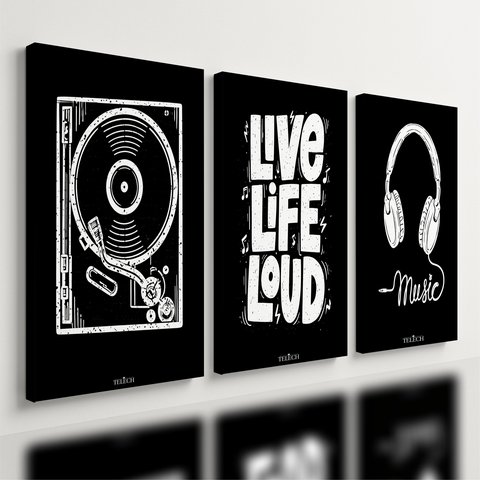 Kit 3 Quadro Decorativo Musica Moderno Preto Minimalista Qualidade Premium Moderno 28x20cm