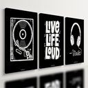 Ver imagem 1 de Kit 3 Quadro Decorativo Musica Moderno Preto Minimalista Qualidade Premium Moderno 28x20cm
