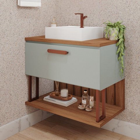 Gabinete Suspenso com Cuba 80,3cm x 73cm Mari Espresso Móveis Verde/Pistache