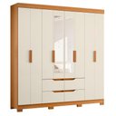 Ver imagem 3 de Guarda Roupa Casal Doble 08 Portas com Espelho e Cômoda Verona Cinamomo Off White - Móveis