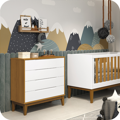 Quarto de Bebê Berço Evolution + Cômoda 4g + Guarda Roupa 3P Branco Savana Classic