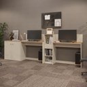 Ver imagem 4 de Conjunto de Escritório Smart 1 Livreiro 1 Buffet e 2 Mesas 90cm - Off White e Cedro