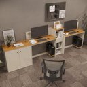 Ver imagem 1 de Conjunto de Escritório Smart 1 Livreiro 1 Buffet e 2 Mesas 90cm - Off White e Cedro