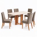Ver imagem 2 de Conjunto Sala de Jantar Mesa Manu 160cm Tampo MDF e Vidro Canto Arredondado 6 Cadeiras Lily