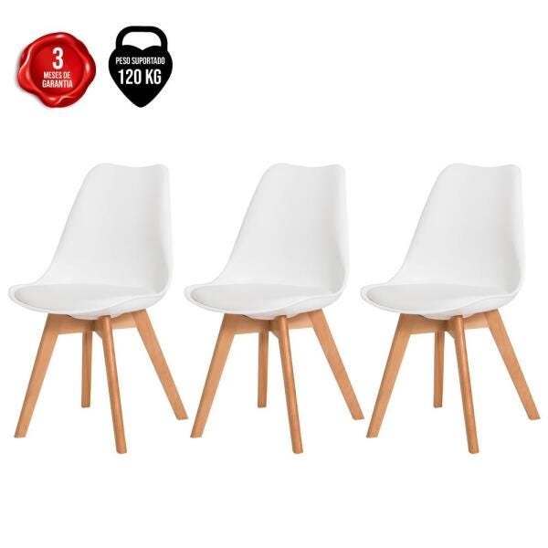 Kit 3 Cadeiras Leda Saarinen Design Branca - 1