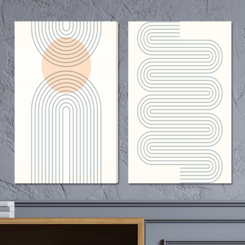 Conjunto 2 Quadros Decorativos Tela em Lona Arte Abstrata Minimalista 100x60cm Para Sala Quarto