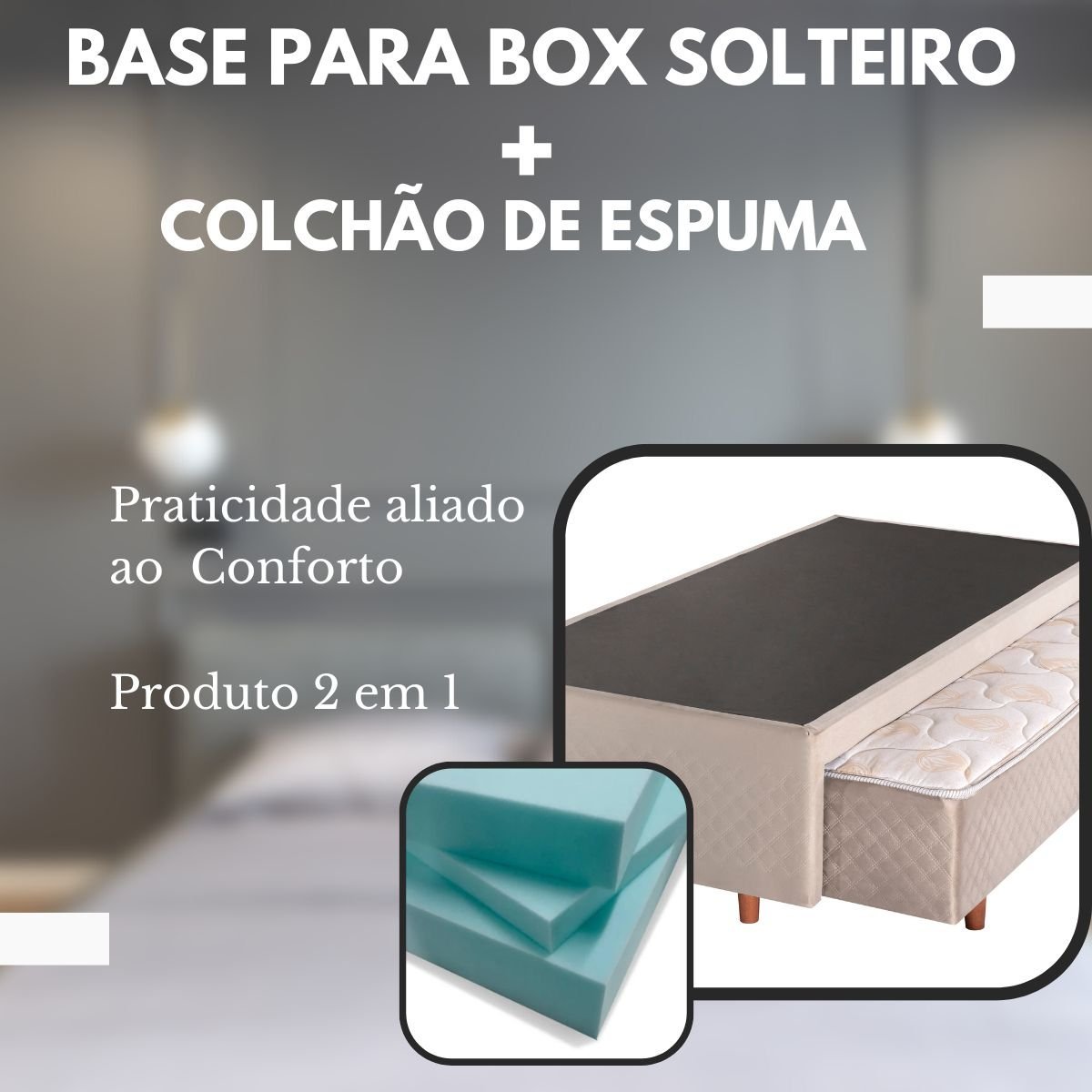 Base Box + Cama Auxiliar com Colchão de Espuma Solteiro 88x188x24cm Bege Cristalflex - 3
