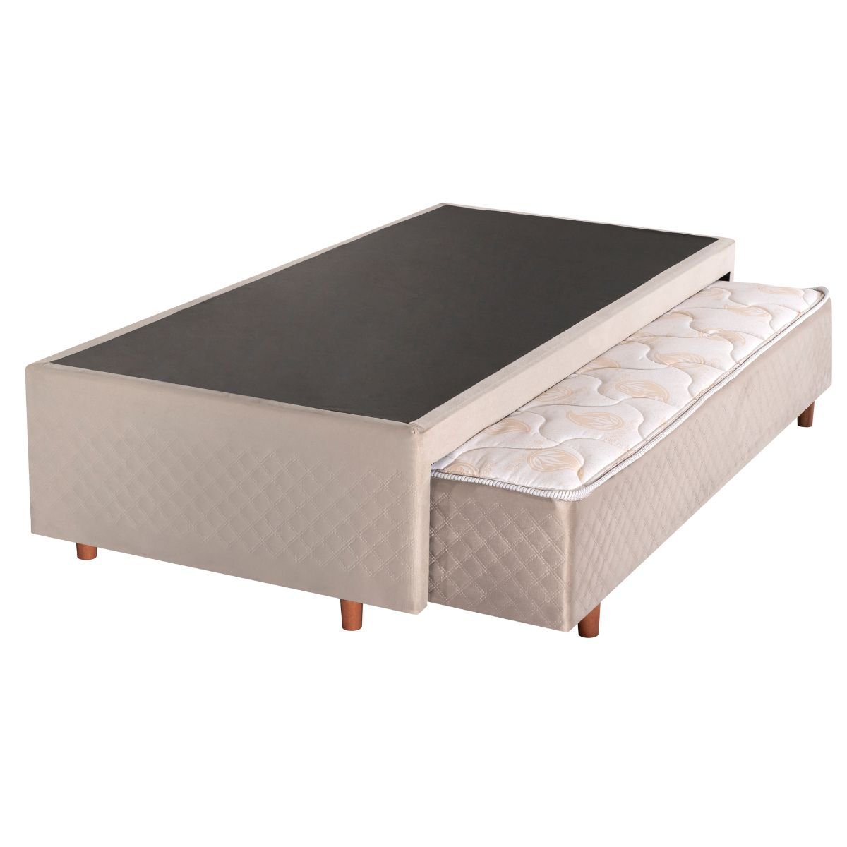 Base Box + Cama Auxiliar com Colchão de Espuma Solteiro 88x188x24cm Bege Cristalflex - 1