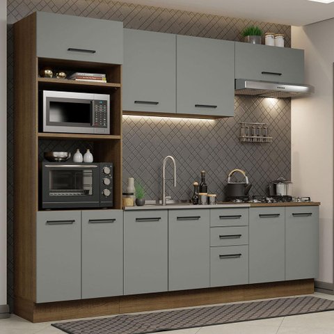 Armário de Cozinha Completa 270cm Rustic/Cinza Agata Madesa 01