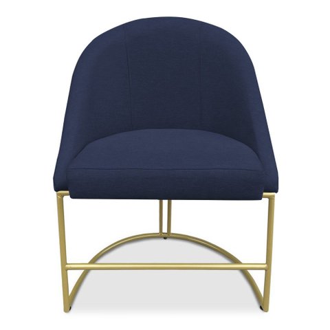 Cadeira Poltrona de Jantar Bela Veludo Azul Marinho Base Metálica Industrial Dourado - Pallazio