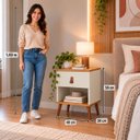 Ver imagem 3 de Mesa de Cabeceira Moderna 1 Gaveta com Nicho Larissa Quarto - Off White/ Nature