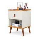 Ver imagem 2 de Mesa de Cabeceira Moderna 1 Gaveta com Nicho Larissa Quarto - Off White/ Nature