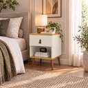 Ver imagem 1 de Mesa de Cabeceira Moderna 1 Gaveta com Nicho Larissa Quarto - Off White/ Nature