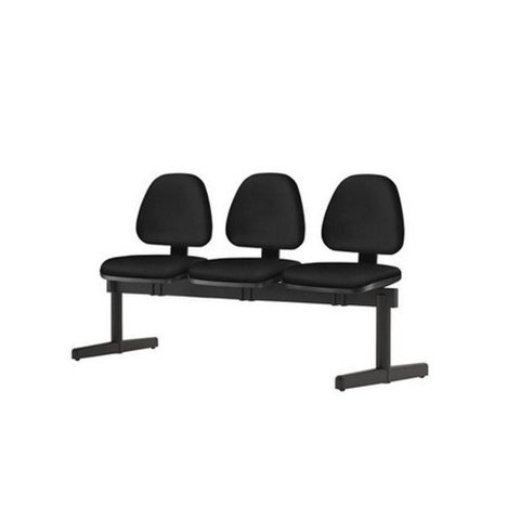 Longarina Sky com 3 Lugares Assento Courino Base Metalica Preta - 54838