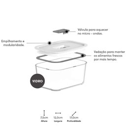 Kit 4 Potes de Vidro Branco Hermético 725ml Fresh Lock Marmita Comida ou - 2