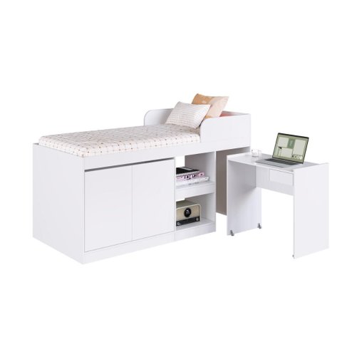 Cama Multifuncional Solteiro com Escrivaninha 2 Portas 1 Gaveta CJ6080 190cm Branco - Art In Móveis