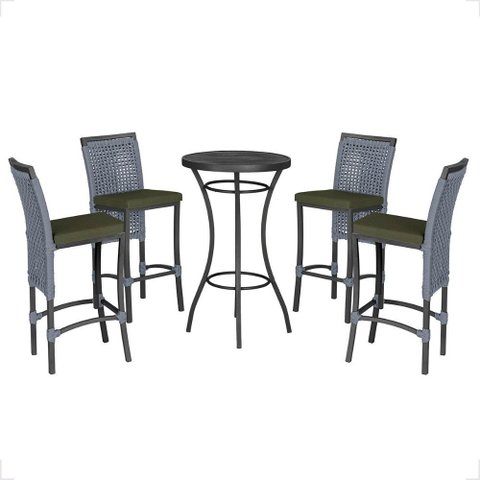 Mesa Bistro e 4 Banquetas Roma Preta Corda Náutica 13 Trama Original