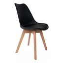 Ver imagem 2 de Kit 4 Cadeiras de Jantar Saarinen Leda Tulipa Base Wood Madeira Maciça com Estofado em Couro Preto