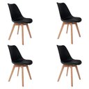Ver imagem 1 de Kit 4 Cadeiras de Jantar Saarinen Leda Tulipa Base Wood Madeira Maciça com Estofado em Couro Preto