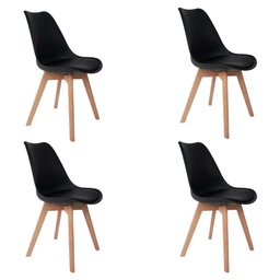 Kit 4 Cadeiras de Jantar Saarinen Leda Tulipa Base Wood Madeira Maciça com Estofado em Couro Preto - 1