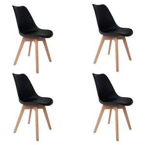 Kit 4 Cadeiras de Jantar Saarinen Leda Tulipa Base Wood Madeira Maciça com Estofado em Couro Preto