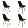 Kit 4 Cadeiras de Jantar Saarinen Leda Tulipa Base Wood Madeira Maciça com Estofado em Couro Preto - 1