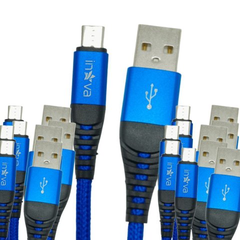 Kit 10 Cabo Celular 3.1a Super Flexivel Usb Tipo-c 1mt Inova Azul