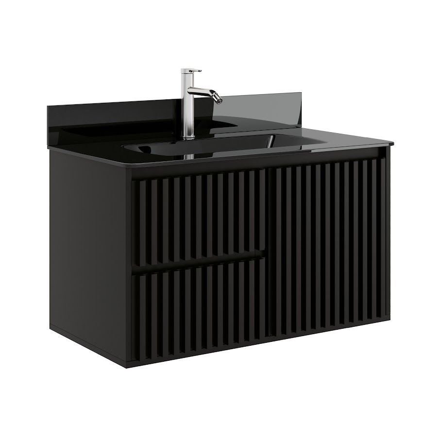 Ver imagem 4 de Gabinete Ripado Vision 80cm Preto com Bancada de Vidro