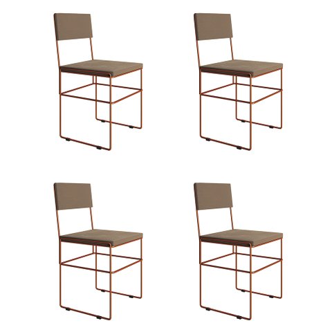 Kit 4 Cadeiras de Jantar Estofadas Veludo Bege Base Cobre Vitoria