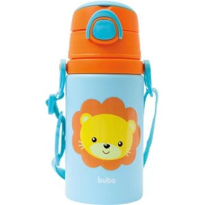 Garrafinha de Alumínio com Canudo - Animal Fun - Leão - Buba BUB12115