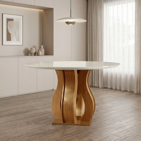 Mesa de Jantar Redonda 4 Lugares MDF/MDP Nuance Castanho Cinamomo/Off White Casuá