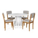 Ver imagem 1 de Mesa de Jantar Redonda Gabi Branca com 4 Cadeiras Estofadas Ella Cinza Claro