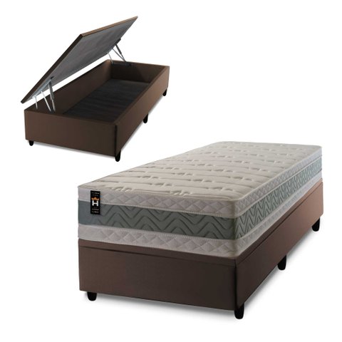 Conjunto Box Baú Solteirão Oxford Marrom 96x203x74 Espuma D33