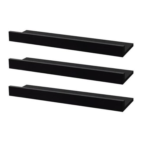 Kit 3 Prateleiras Porta Quadros 80 x 15cm Preta Suporte Invisível