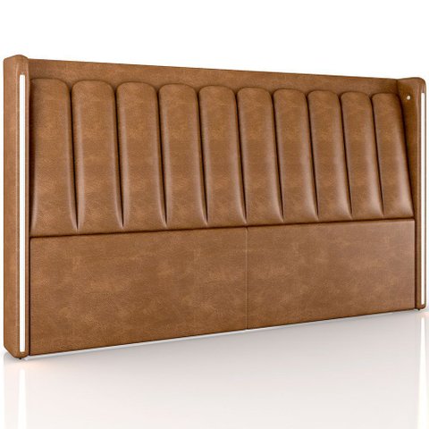 Cabeceira Cama Box King Estofada com LED 195cm Moan P05 Couríssimo Whisky - Lyam Decor