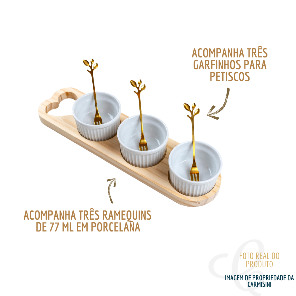 Kit Petisqueira Coração com Garfo para Petisco e Ramequin - 4