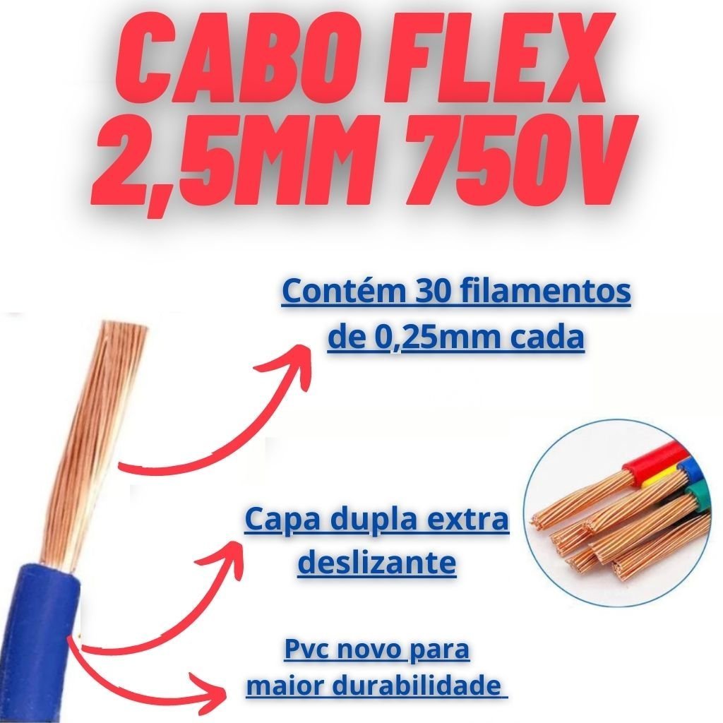 Fio cabo flexivel eletrico 2,5mm 25 metros :branco - 8