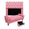 Kit Cabeceira Mirage + Calçadeira Baú Felix Queen Size 160cm:rosa - 1