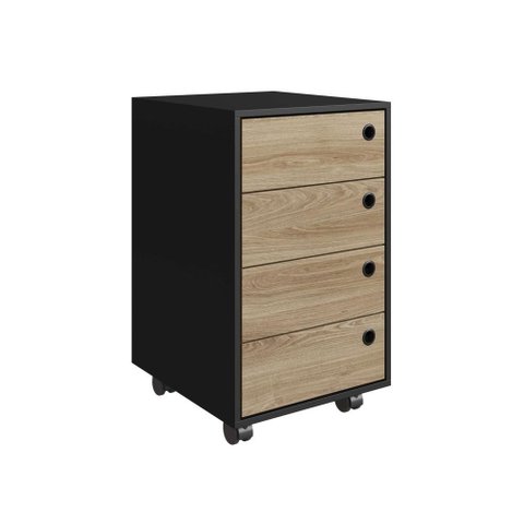 Gaveteiro Multiuso com Rodinhas Escritório Quarto 4 Gavetas Organizador Office Oak Preto