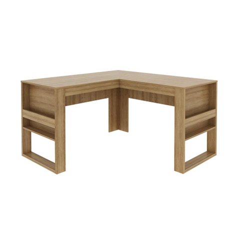 Mesa para Escritório 136cm em L com Detalhe Ripado Me4145 Amêndoa Tecnomobili