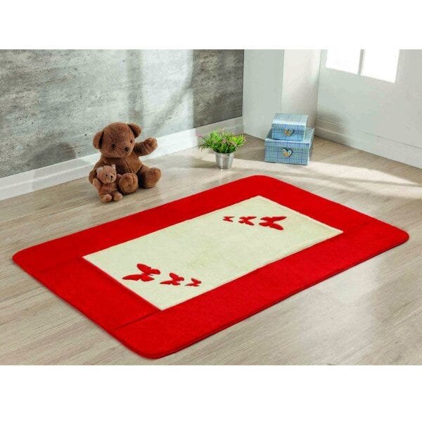 Tapete Passadeira Infantil Borboletas Big Premium 0,90Mx1,30M Guga Tapetes - 1