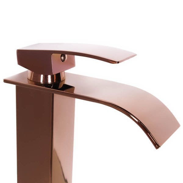 Torneira Cascata Banheiro Misturador Monocomando Alta Metal Rosê Gold - 3