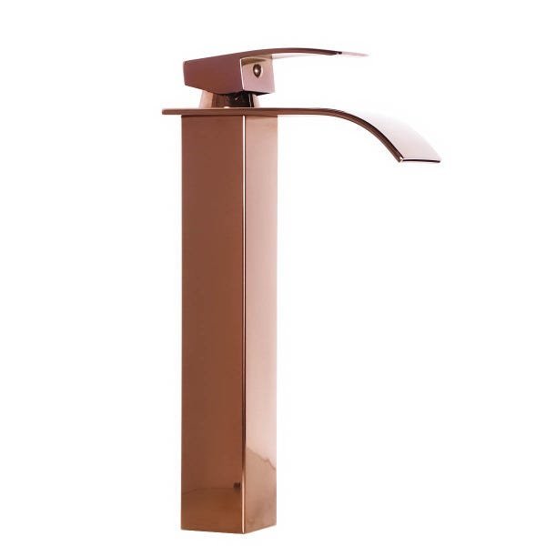 Torneira Cascata Banheiro Misturador Monocomando Alta Metal Rosê Gold - 1