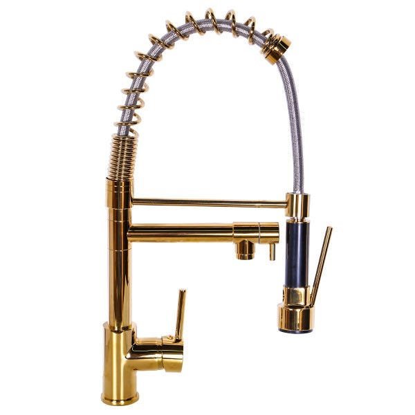 Torneira Gourmet Cozinha Monocomando Dourada 50cm com Spray - 1